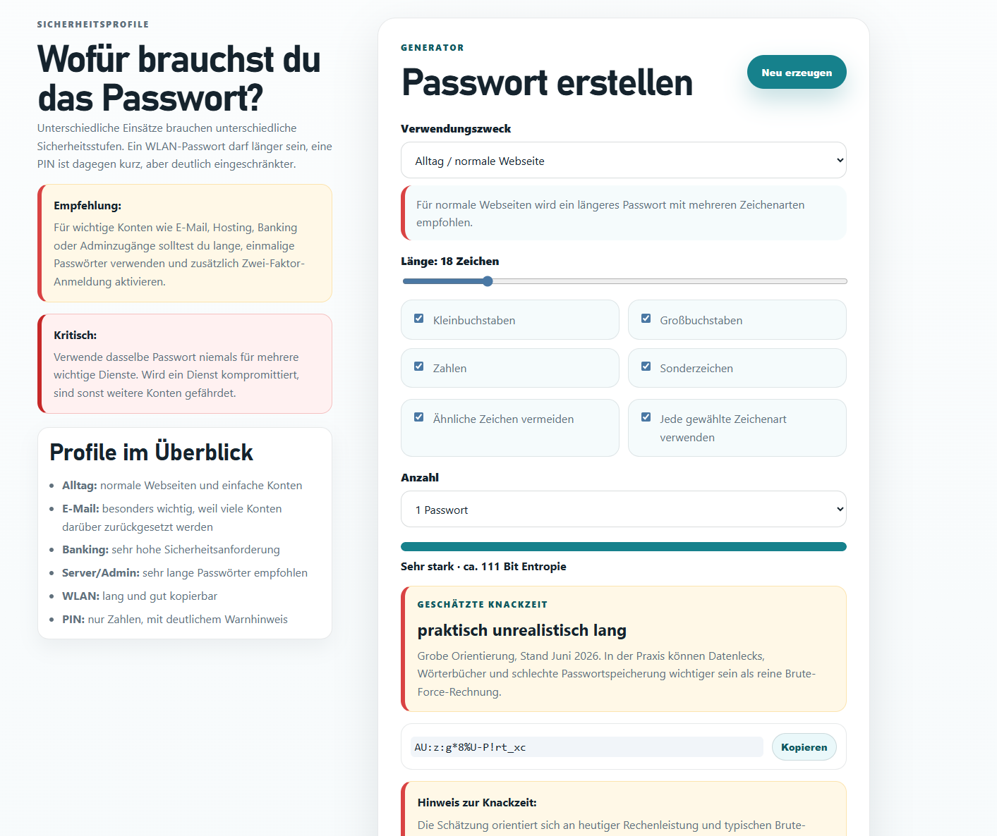 Vorschau zu FWT Passwortgenerator